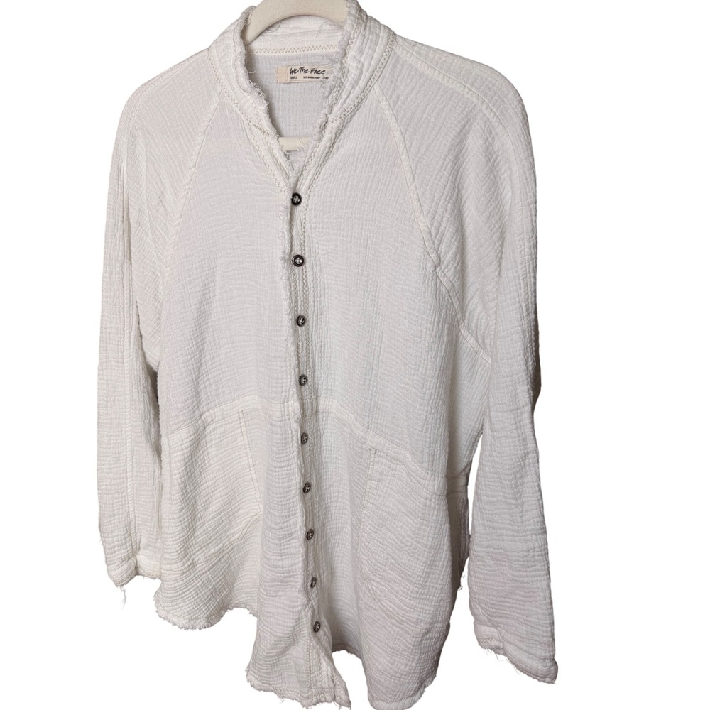 Free People We The Free White Gauze Button Down Shirt Size S OB1443094